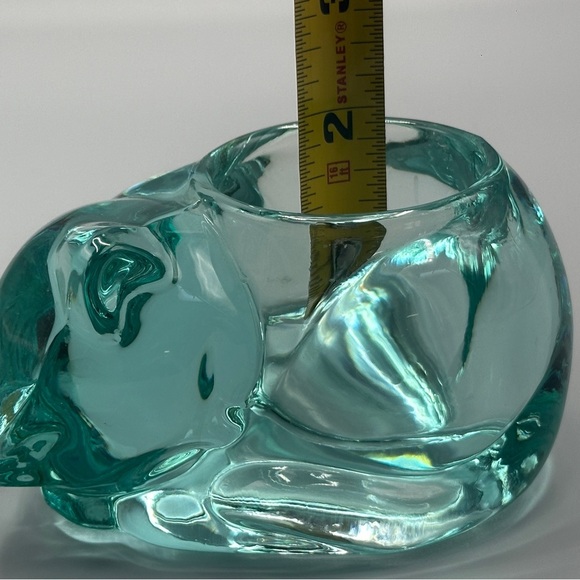 Vintage Teal Indiana Glass Sleeping Kitty Tea Light Holder - Picture 7 of 8